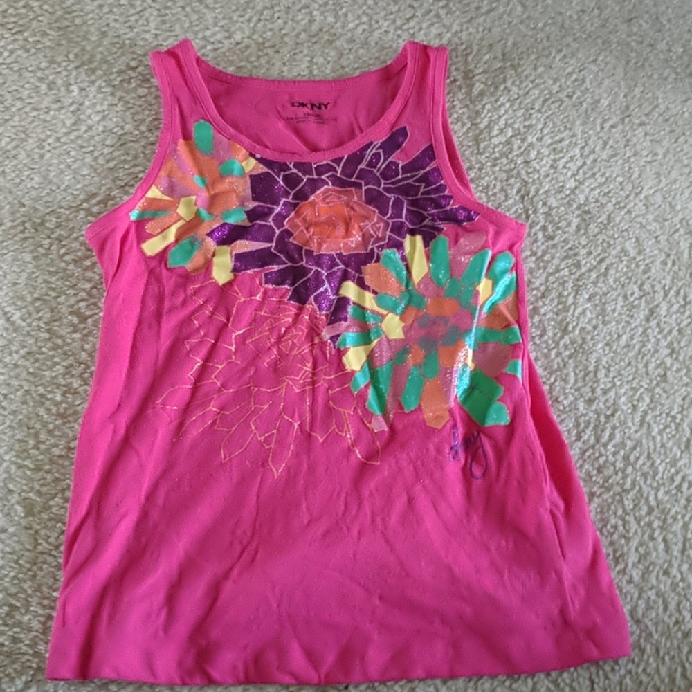 DKNY floral hot pink tank top